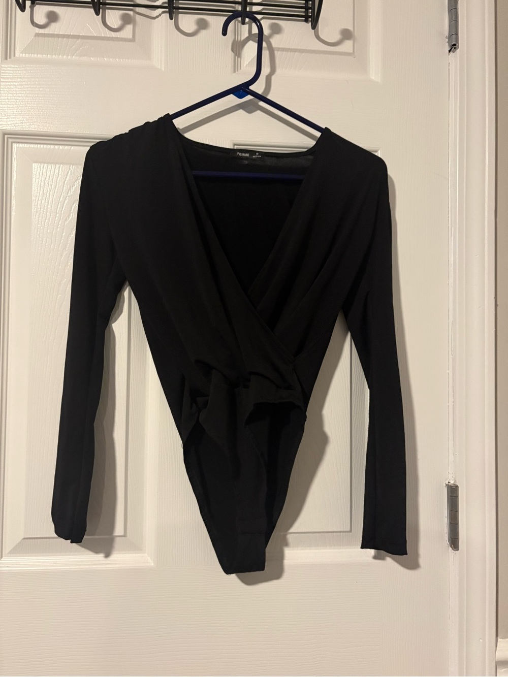 Forever 21 Black Long-Sleeve Surplice Bodysuit